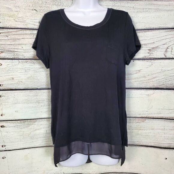 Black Sheer Hem Layered Short Sleeve Tunic Size M (Made to Make You Feel Pretty) - Picture 1 of 8